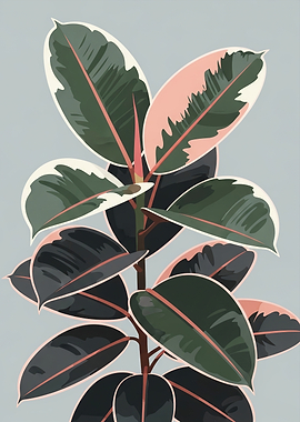 Variegated Rubber Plant Illustration