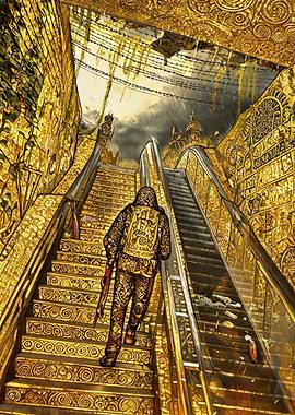 Person Metro Golden Escalator