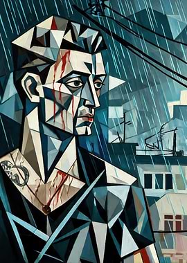 Cubist Portrait of a Man in Rain