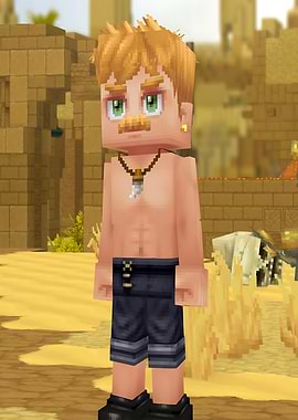 Blocky Character in Desert Ruins