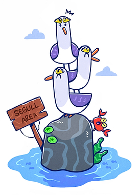 Stack of Seagulls and Crab