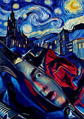 Surreal Starry Night Cityscape with Zippered Face