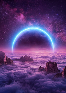 Purple Space Landscape with Planet