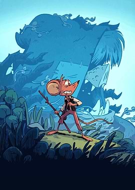 Mouse facing a monster in a forest