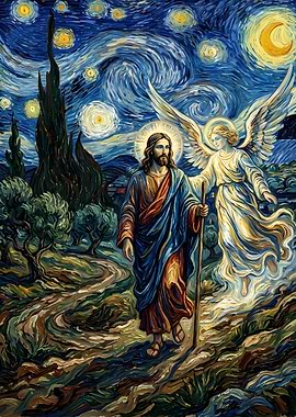 Jesus and Angel in Starry Night