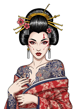Geisha with Tattoos and Red Kimono