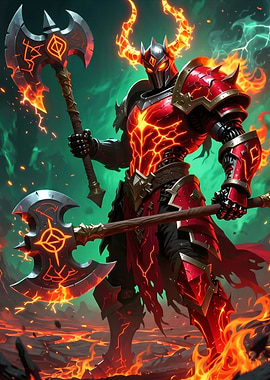 Fiery Warrior with Axes