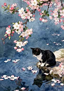 Kitten by Cherry Blossoms