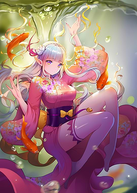 Anime Elf Girl with Koi Fish