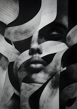 Abstract Face with Swirling Ribbons