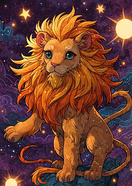 Cute Leo Zodiac Lion in Space