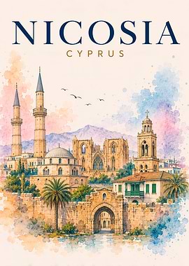 Nicosia Cyprus Watercolor Cityscape