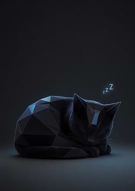 Geometric Black Cat Sleeping