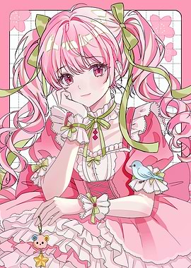 Cute Anime Girl in Pink Dress