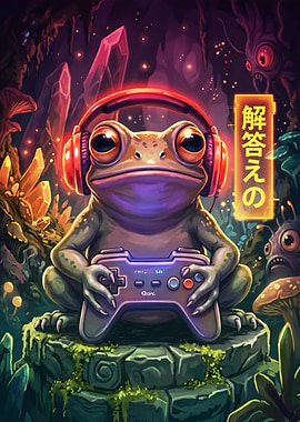 Gamer Frog with Headphones and Controller