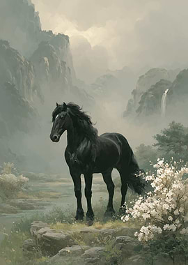 Black Horse in Misty Mountains