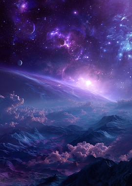 Alien Planet Landscape with Nebula