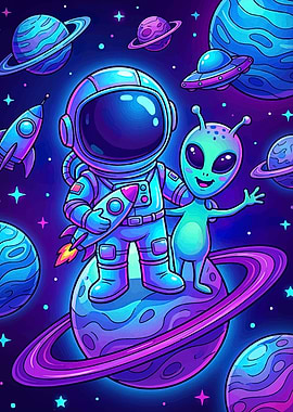 Astronaut and Alien in Space