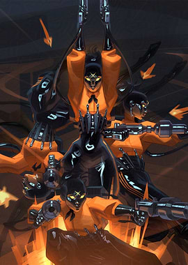 Cyberpunk Orange and Black Figures with Guns