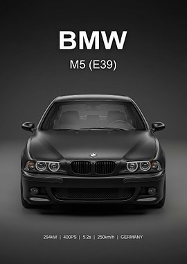 sleek black bmw evo e39 Front View car poster