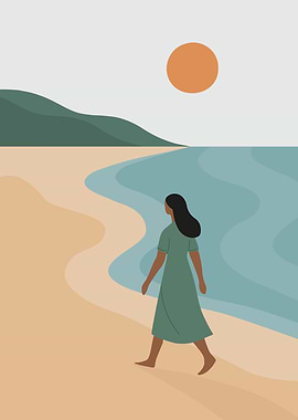 Coastal Solitude - Minimalist Beach and Ocean Landscape