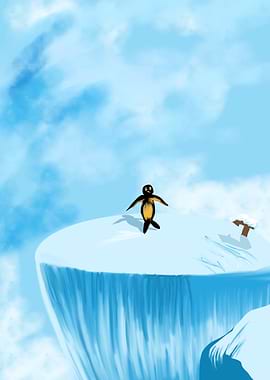 Penguin on an icy cliff