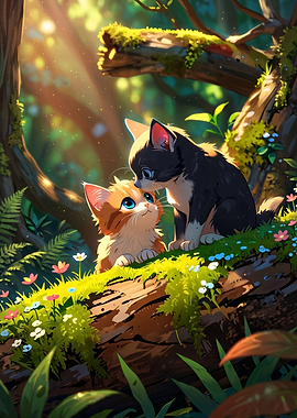 Two Kittens in a Forest