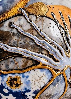 Golden Kintsugi – Blue Ceramic Abstract – Abstract Porcelain #156