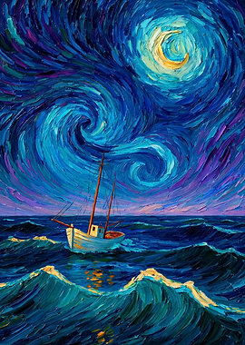 Boat on a Starry Night Sea