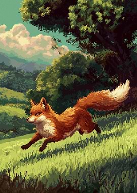 Pixel Art Fox Running in Nature