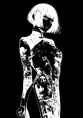 Anime Woman in Floral Dress