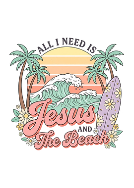Jesus and The Beach Retro Design