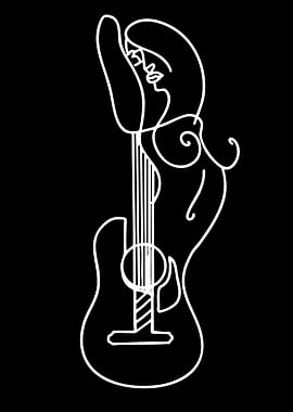 Woman and Guitar Line Art