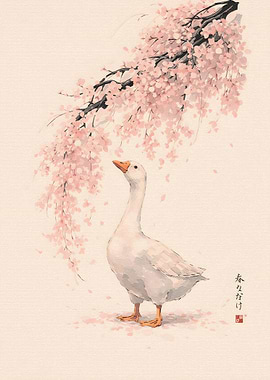 Goose Under Cherry Blossoms