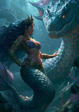 Mermaid and Dragon Underwater