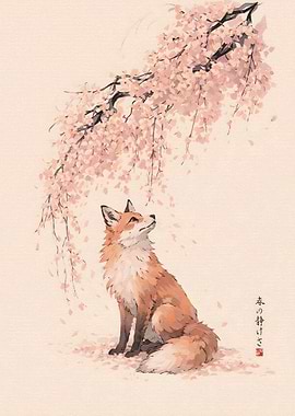 Fox Under Cherry Blossoms