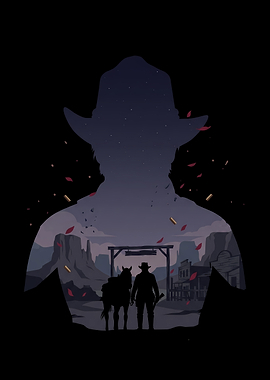 Cowboy Silhouette in Western Landscape