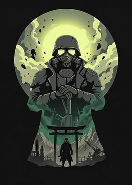 Post-Apocalyptic Soldier with Gas Mask
