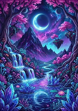 Enchanted Crystal Waterfall Landscape