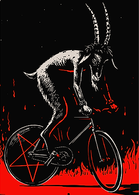 Goat Riding Bicycle with Pentagram