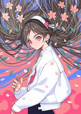 Anime Girl with Cherry Blossoms