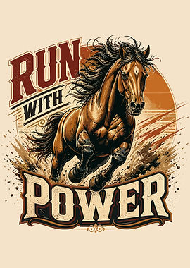 Run With Power Horse Poster Western Galloping Horse Wall Art