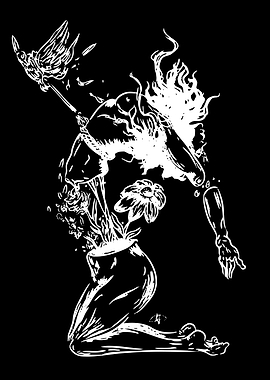Surreal Figure with Flowers and Bird