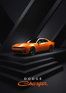 Orange Dodge Charger on Display