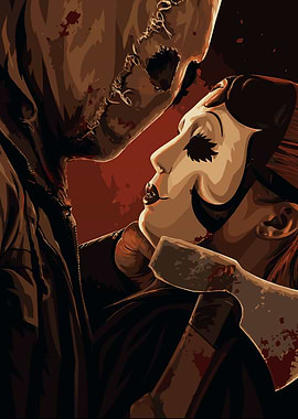 Scarecrow and Masked Woman with Axe