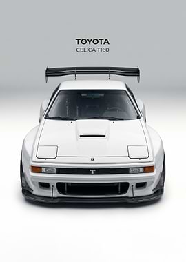 sleek White Toyota Celica T160 Widebody car poster