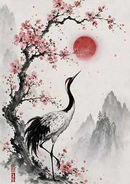 Crane and Cherry Blossoms