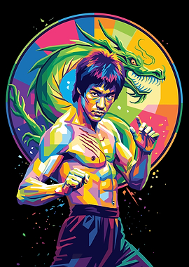 Bruce Lee and Dragon Pop Art portrait