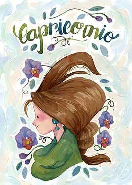 Capricorn Zodiac Girl with Flowers