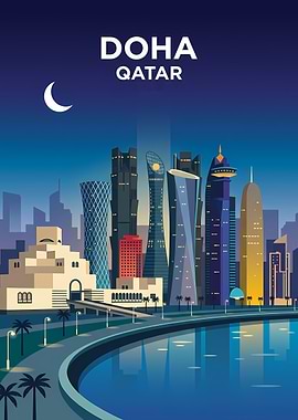 Doha Qatar Skyline at Night